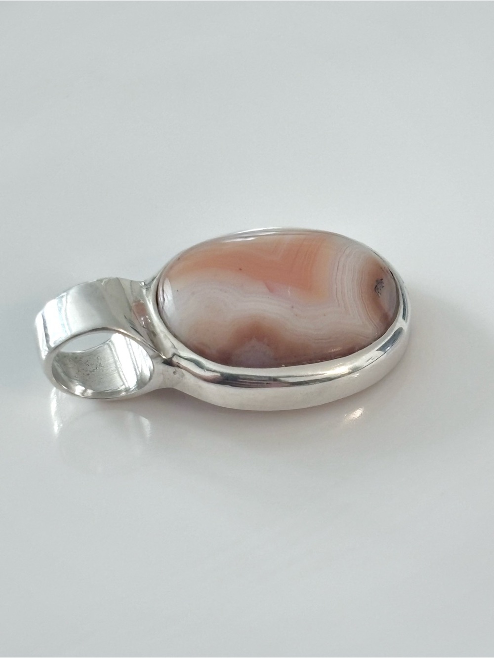 Sterling Silver Banded Agate Oval Pendant – 925